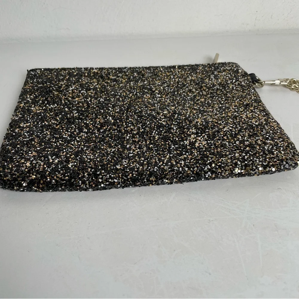 EXPRESS Y2K Gold Silver Black Glitter Sparkle Zip Wristlet Clutch